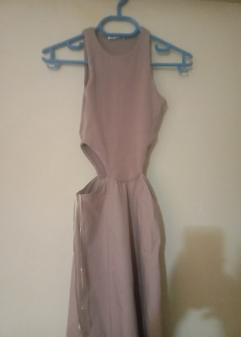 Bej Drapeli Uzun Kadın Elbise - Görsel 2