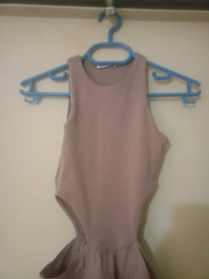 Bej Drapeli Uzun Kadın Elbise - Görsel 3