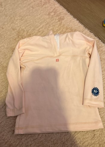 Uzun Kollu Pembe 50 spf güneş korumalı mayo üst ve şapka - Görsel 5