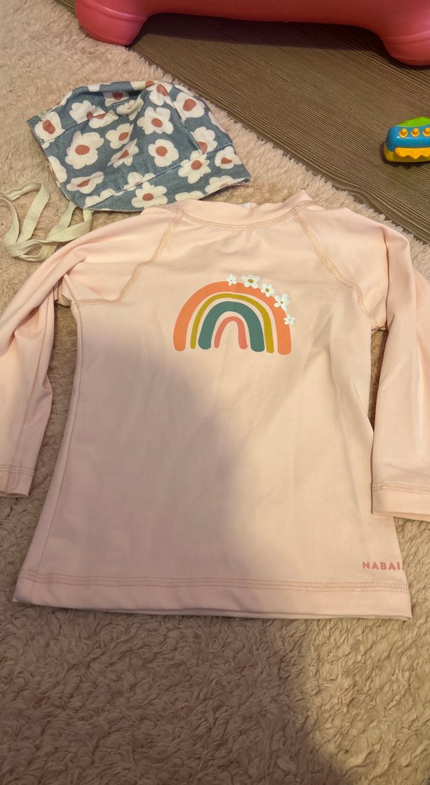 Uzun Kollu Pembe 50 spf güneş korumalı mayo üst ve şapka - Görsel 2