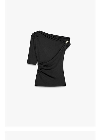 Zara Siyah Drapeli Kısa Kollu Hamile Bluzu