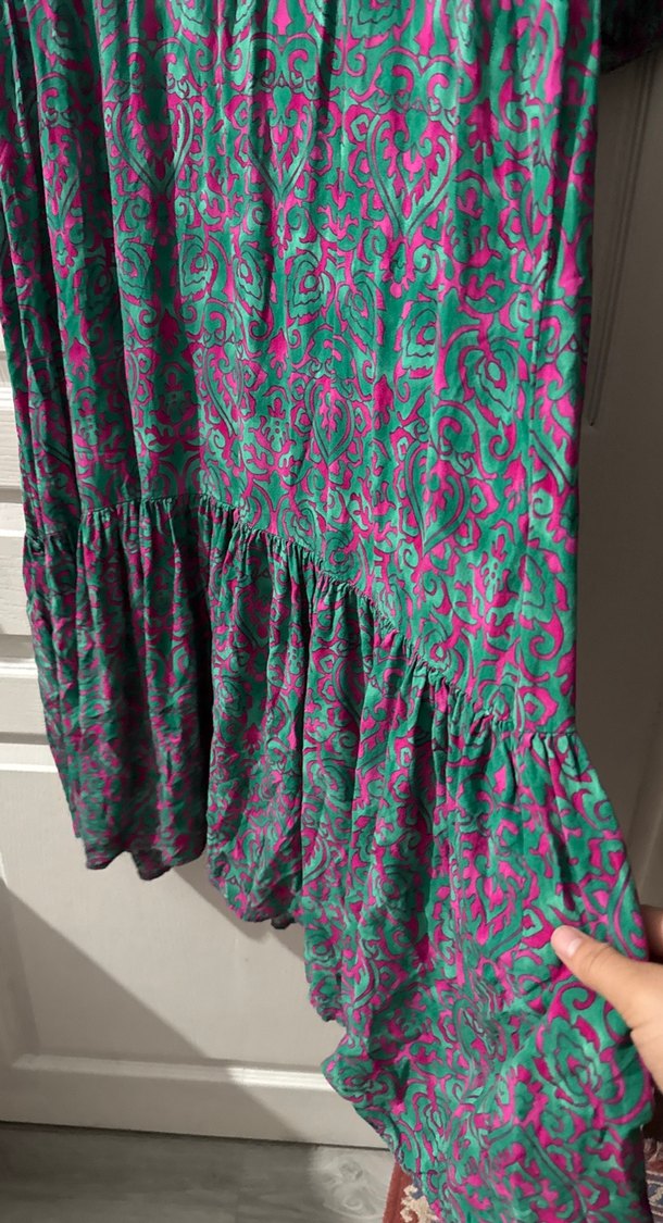 Pile Detaylı Uzun Bohem Çok Renkli Elbise - Görsel 3