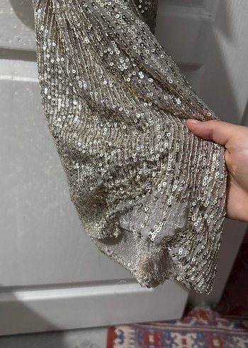 Uzun Kollu Drapeli Modern Klasik Abiye Elbise - Görsel 3