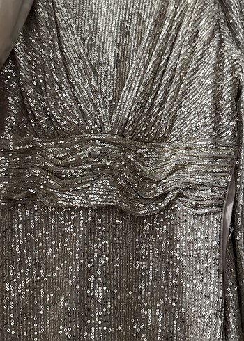 Uzun Kollu Drapeli Modern Klasik Abiye Elbise - Görsel 4