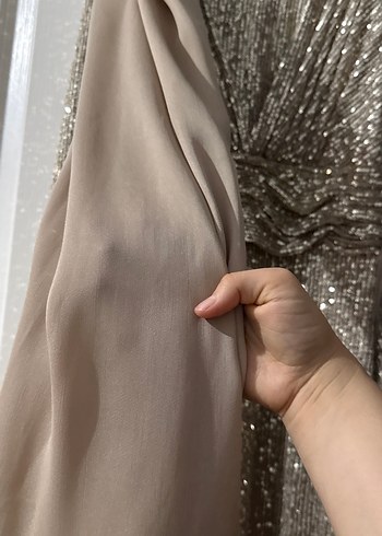 Uzun Kollu Drapeli Modern Klasik Abiye Elbise - Görsel 5