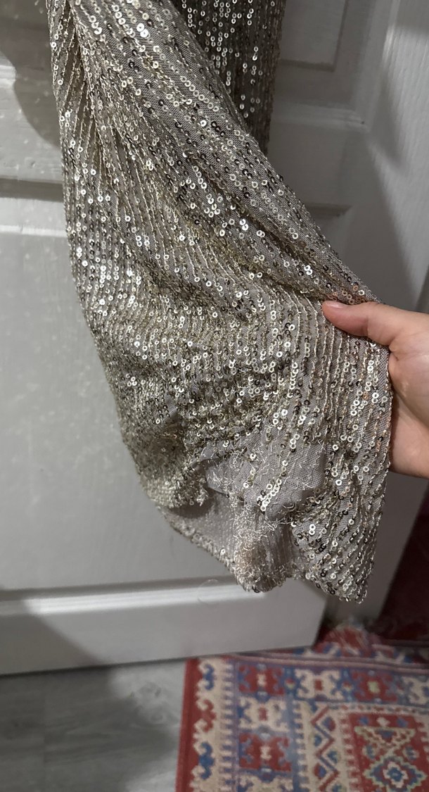 Uzun Kollu Drapeli Modern Klasik Abiye Elbise - Görsel 3