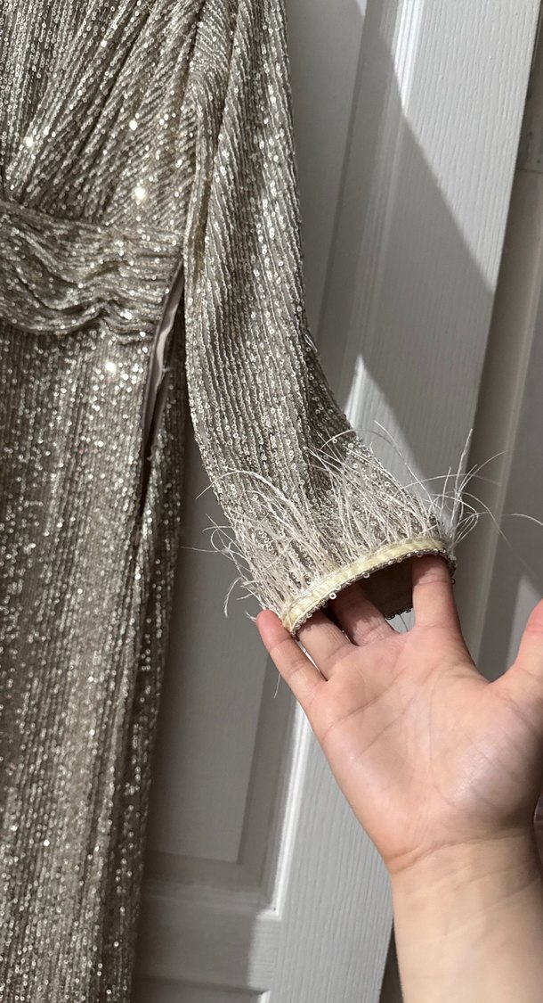 Uzun Kollu Drapeli Modern Klasik Abiye Elbise - Görsel 2