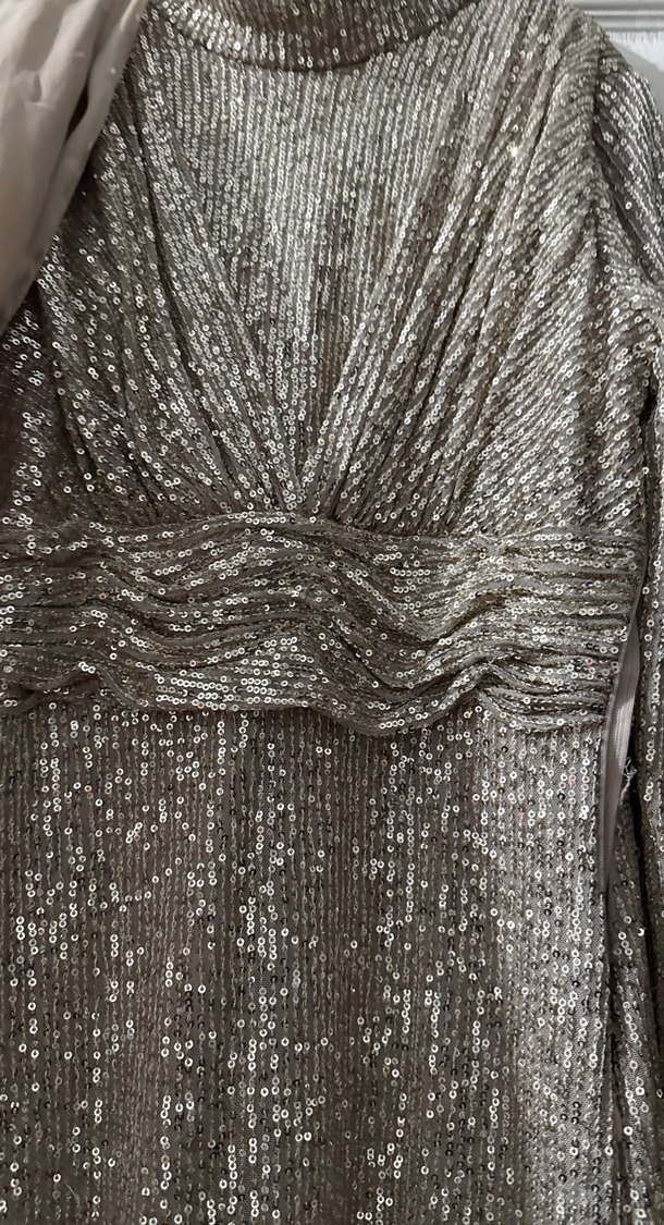 Uzun Kollu Drapeli Modern Klasik Abiye Elbise - Görsel 4