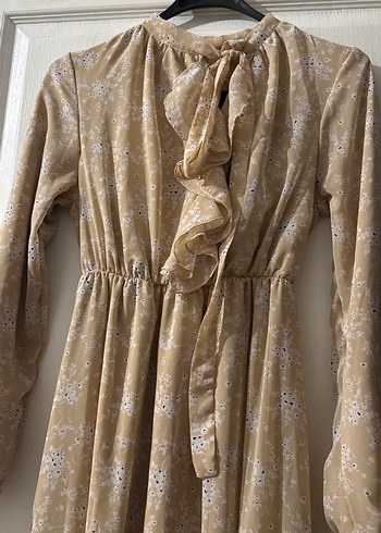 Bej Bağcıklı Bohem Uzun Elbise - Görsel 2