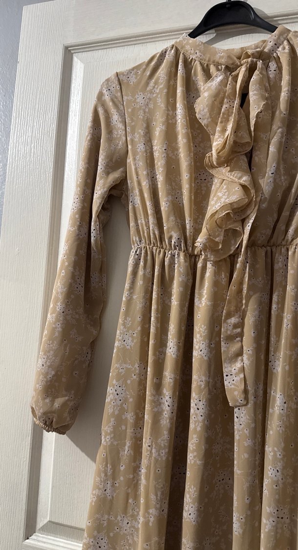 Bej Bağcıklı Bohem Uzun Elbise - Görsel 3