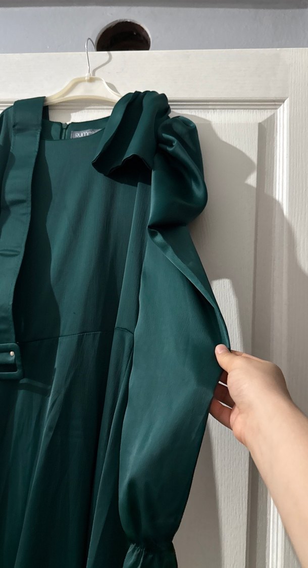 Yeşil Uzun Drapeli Kadın Elbise - Görsel 2