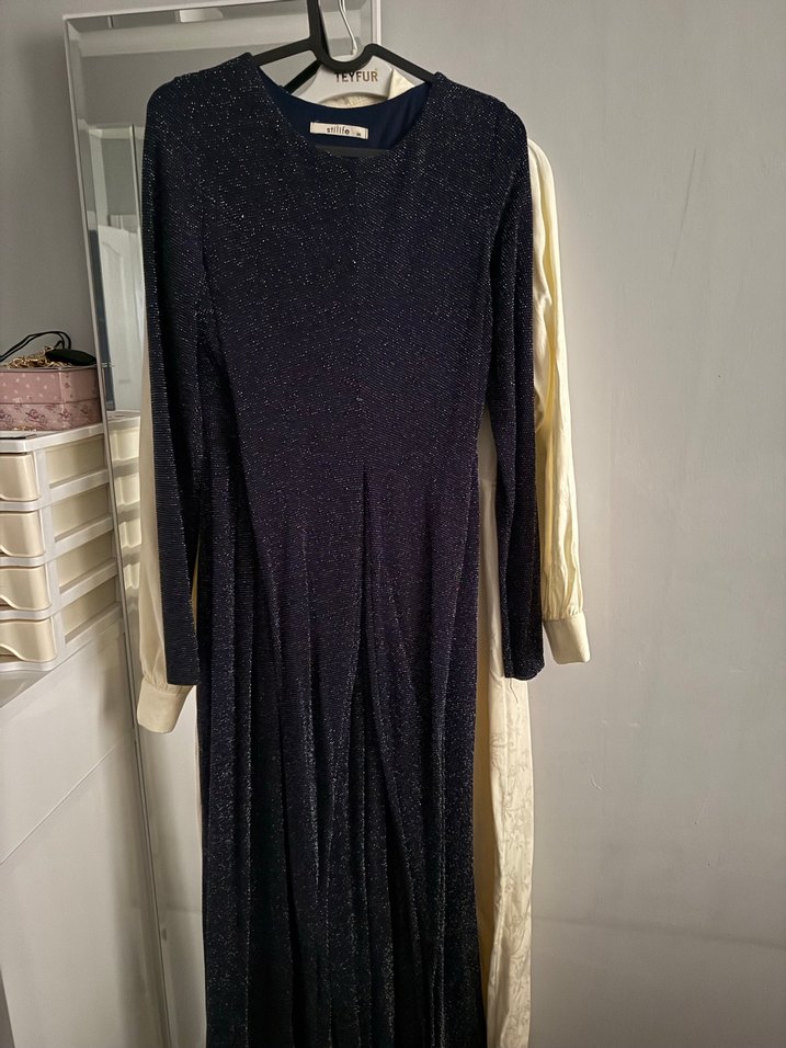 Uzun Siyah Drapeli Kadın Elbise - Görsel 2