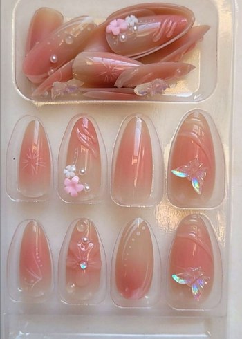 Sheinside Pastel Pembe 3D Çiçekli Tırnak Süslemeleri