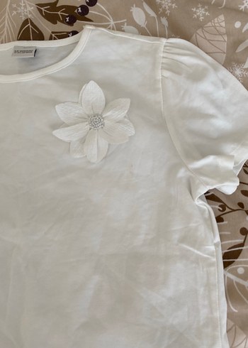 Kız Çocuk Beyaz Kısa Kollu Pamuklu Tişört - Görsel 2