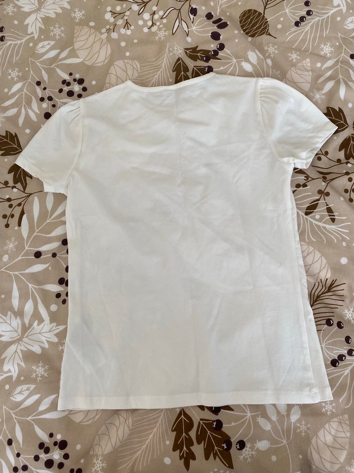 Kız Çocuk Beyaz Kısa Kollu Pamuklu Tişört - Görsel 4