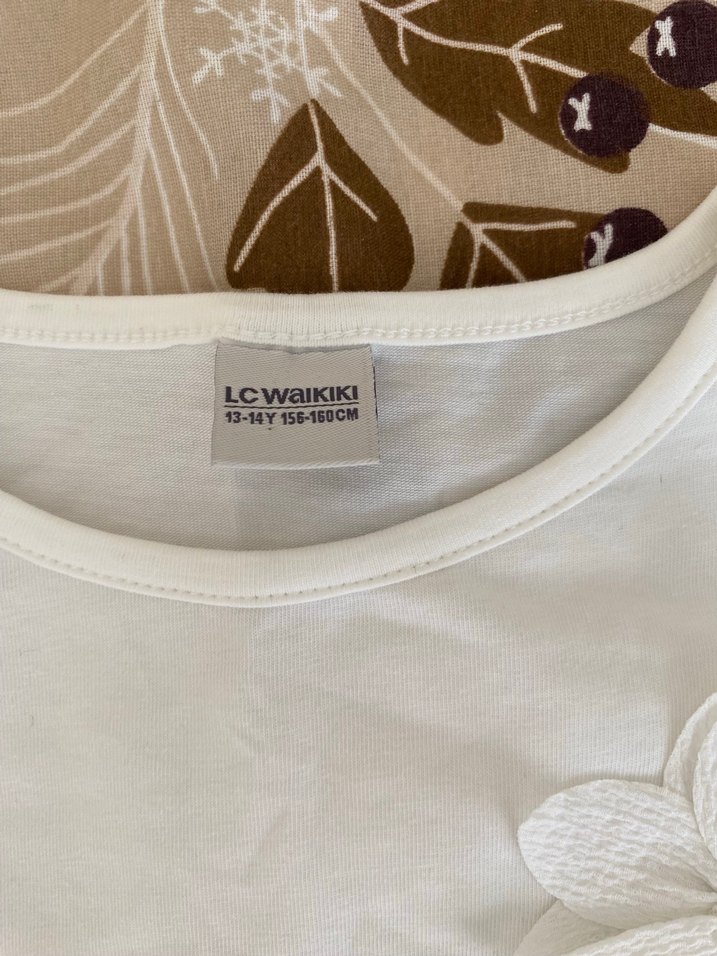 Kız Çocuk Beyaz Kısa Kollu Pamuklu Tişört - Görsel 3