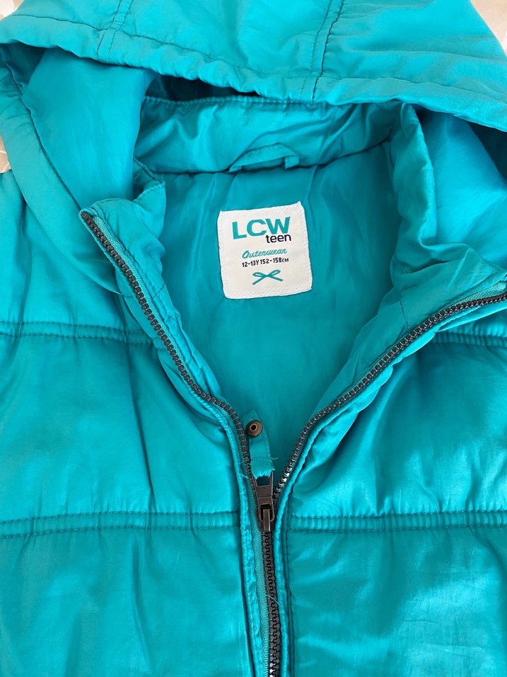 Parlak Turkuaz Kapüşonlu Kız çocuk Yelek - Görsel 4