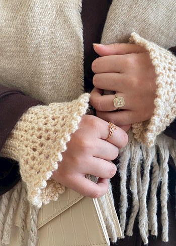 Bej Örgü Kadın Eldiven - Görsel 6