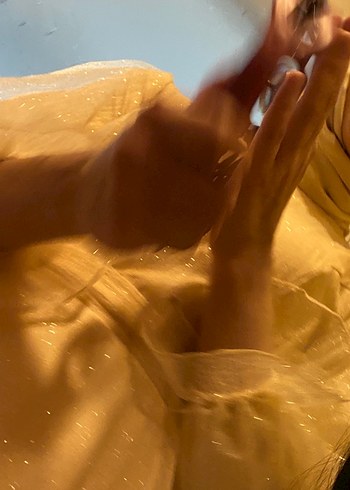 Altın Renk Drapeli Uzun Kollu Abiye Elbise - Görsel 5