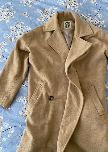 Bej Klasik Kesim Kadın Uzun Keten Kaban - Görsel 7