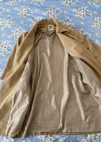 Bej Klasik Kesim Kadın Uzun Keten Kaban - Görsel 5