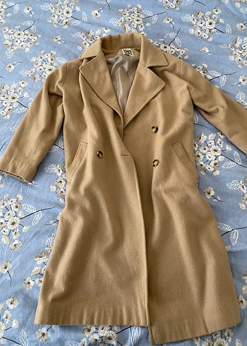 Bej Klasik Kesim Kadın Uzun Keten Kaban - Görsel 2