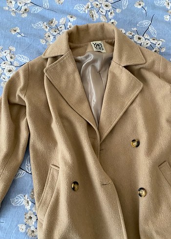 Bej Klasik Kesim Kadın Uzun Keten Kaban - Görsel 3