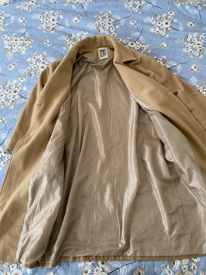 Bej Klasik Kesim Kadın Uzun Keten Kaban - Görsel 5