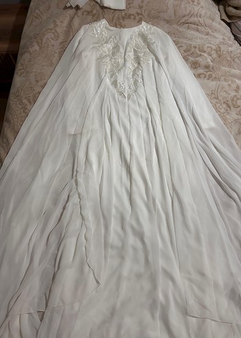 Yüksek Yakalı Uzun Kollu Beyaz A Kesim Gelinlik - Görsel 6