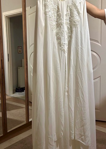 Nakış Detaylı Uzun Beyaz Kadın Elbise - Görsel 2
