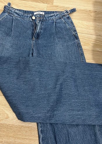 Kadın Mavi Bel Bantlı Salaş Kot Pantolon - Görsel 5