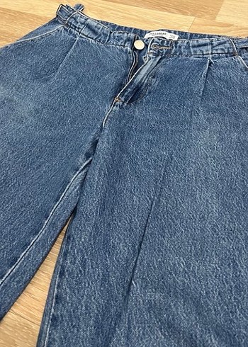 Kadın Mavi Bel Bantlı Salaş Kot Pantolon - Görsel 4