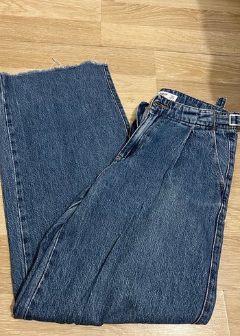 Kadın Mavi Bel Bantlı Salaş Kot Pantolon - Görsel 6