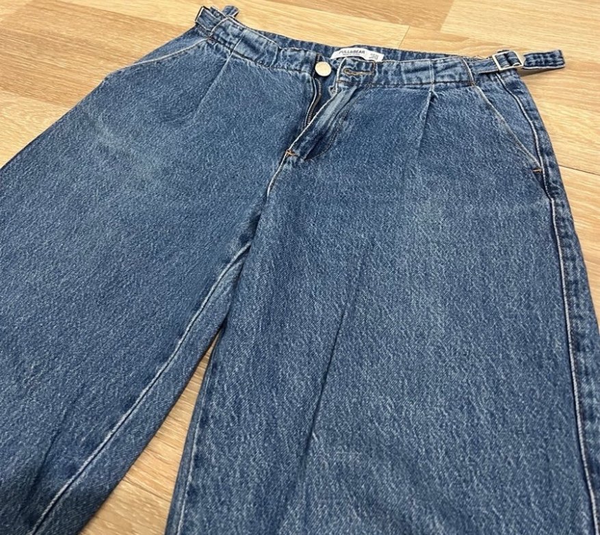 Kadın Mavi Bel Bantlı Salaş Kot Pantolon - Görsel 4