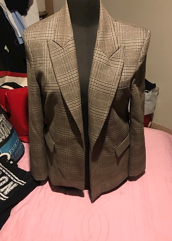 Kadın Ekoseli Düğmeli Blazer Ceket
