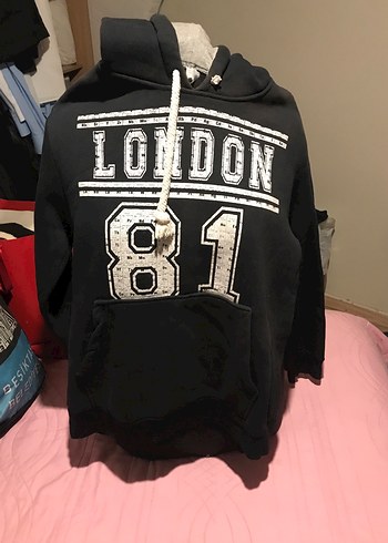 Siyah Baskılı Kapüşonlu Erkek Sweatshirt