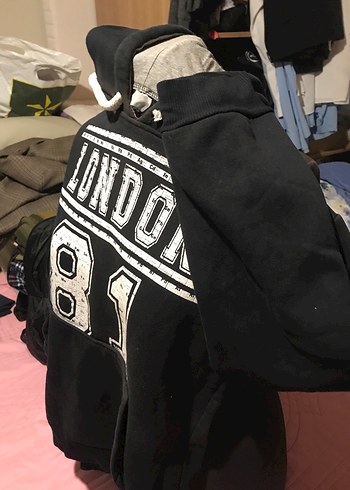 s/m Beden siyah Renk Siyah Baskılı Kapüşonlu Erkek Sweatshirt