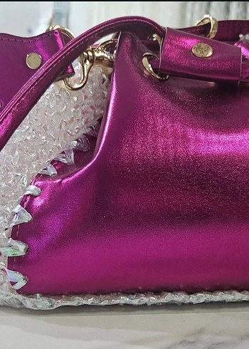 Dantel Detaylı Fuşya Örme Kadın Çanta