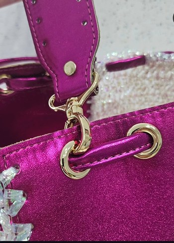 Beden pembe Renk Dantel Detaylı Fuşya Örme Kadın Çanta