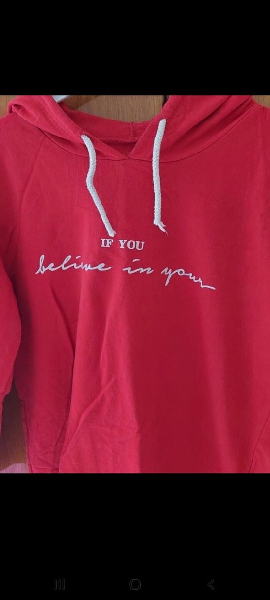 Kırmızı Kapüşonlu Kadın Sweatshirt - Görsel 4