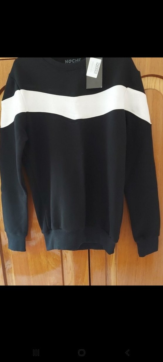 Siyah Beyaz Şeritli Kadın Sweatshirt - Görsel 2