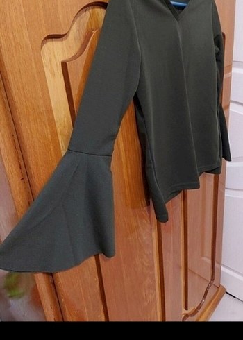 Haki Uzun Kollu Salaş Kadın Bluz - Görsel 2