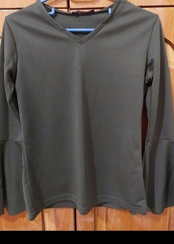 Haki Uzun Kollu Salaş Kadın Bluz - Görsel 3