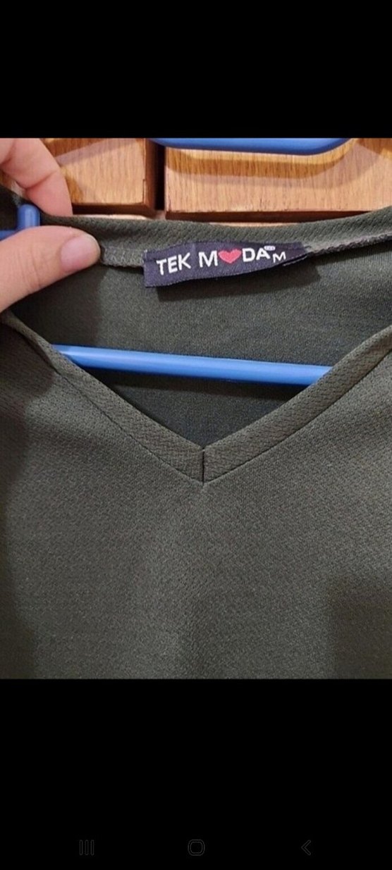 Haki Uzun Kollu Salaş Kadın Bluz - Görsel 4