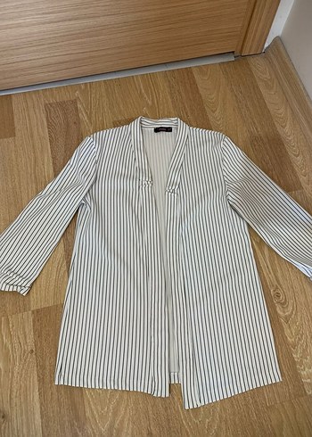 Çizgili Beyaz siyah Uzun Kollu Kadın Blazer