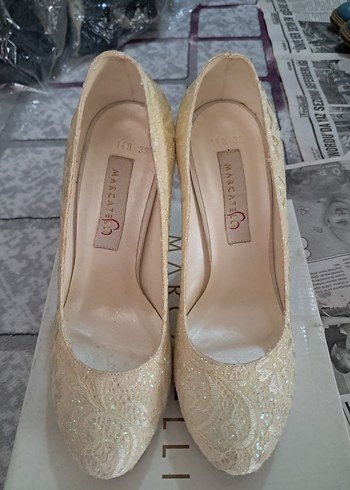 Dantelli krem Stiletto Kadın Abiye Ayakkabı