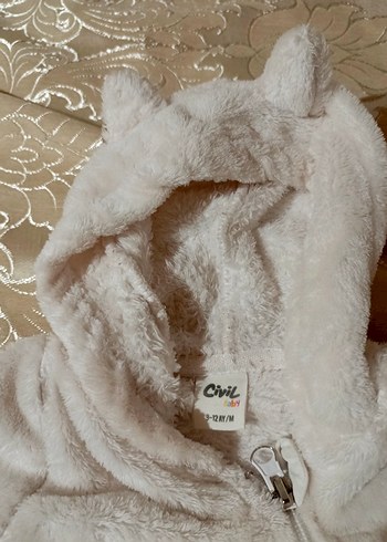 Kapüşonlu Beyaz Kürklü Bebek Tulumu - Görsel 6