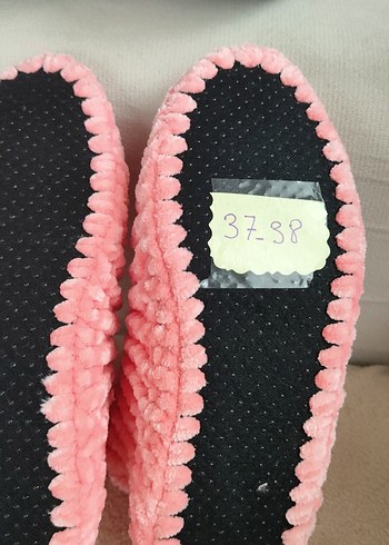 37 Beden pembe Renk Renkli Nakışlı Pembe Örgü Kadın Ev Terliği