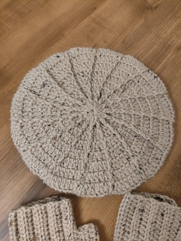 Bej Örgü Parmaksız Eldiven ve bere takım - Görsel 5