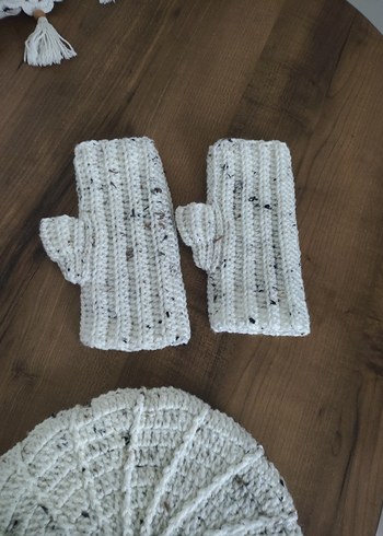 Bohem Tarzı Beyaz Örgü Eldiven - Görsel 8
